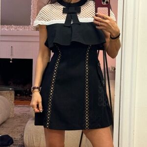 Self-Portrait Black Lace Panel Mini Dress - Size US 4 / UK 8